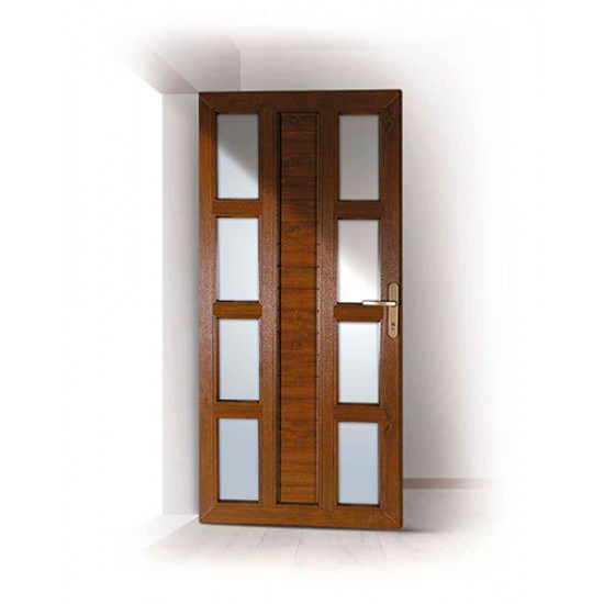Portoncino PVC Rehau, modello NAPOLI, colore golden pak, noce, 900 x 2100, completa, pronta per montaggio